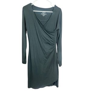 Kuhl Women's‎ Dress Midi Faux Wrap V-Neck Ruched M Organic Cotton Long Sleeve